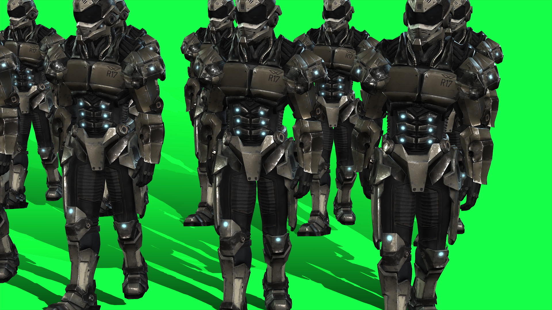 一组机器人在绿屏上行走视频的预览图