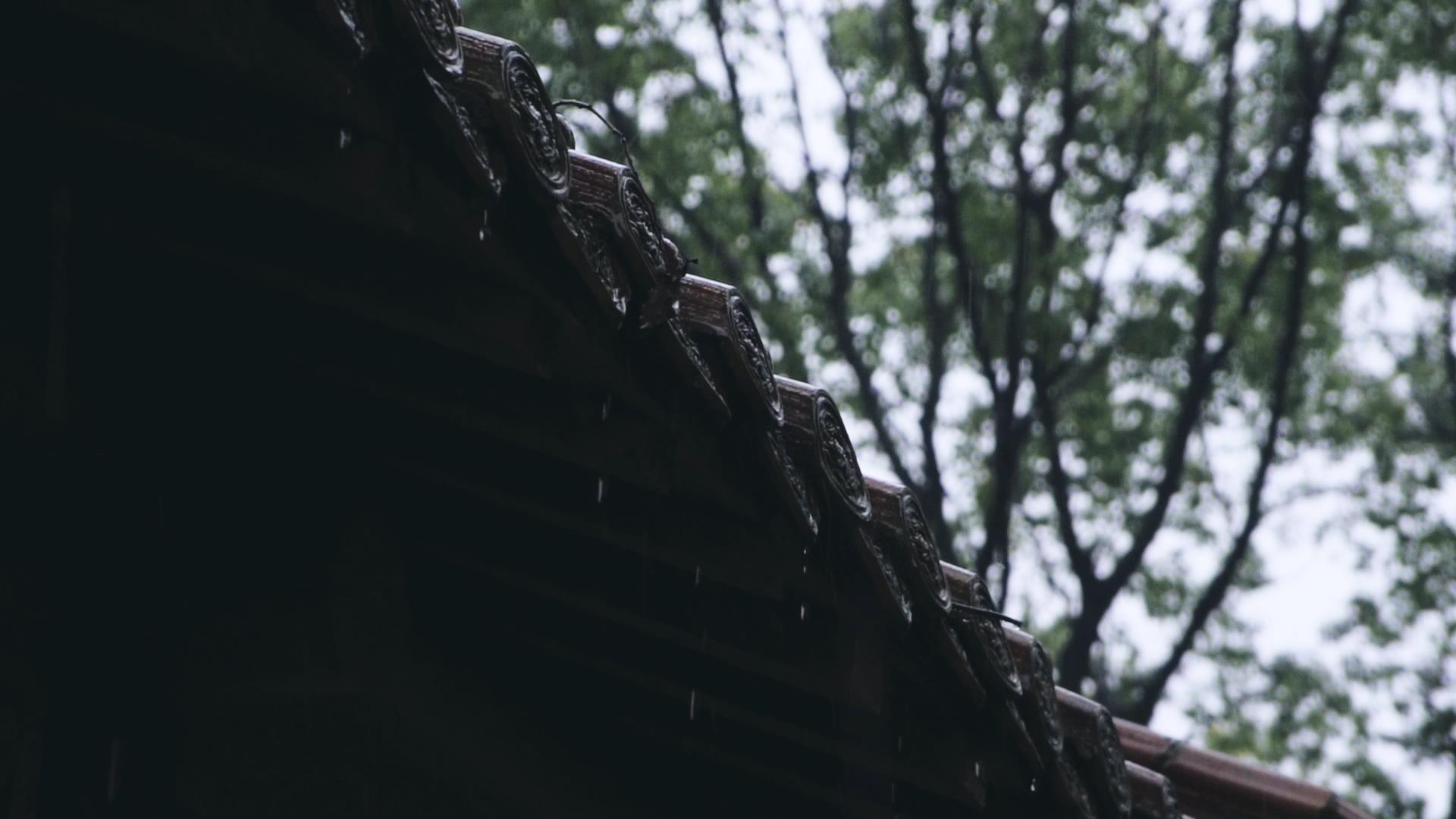 江南风景古风建筑屋檐雨滴升格慢动作高清视频素材视频的预览图