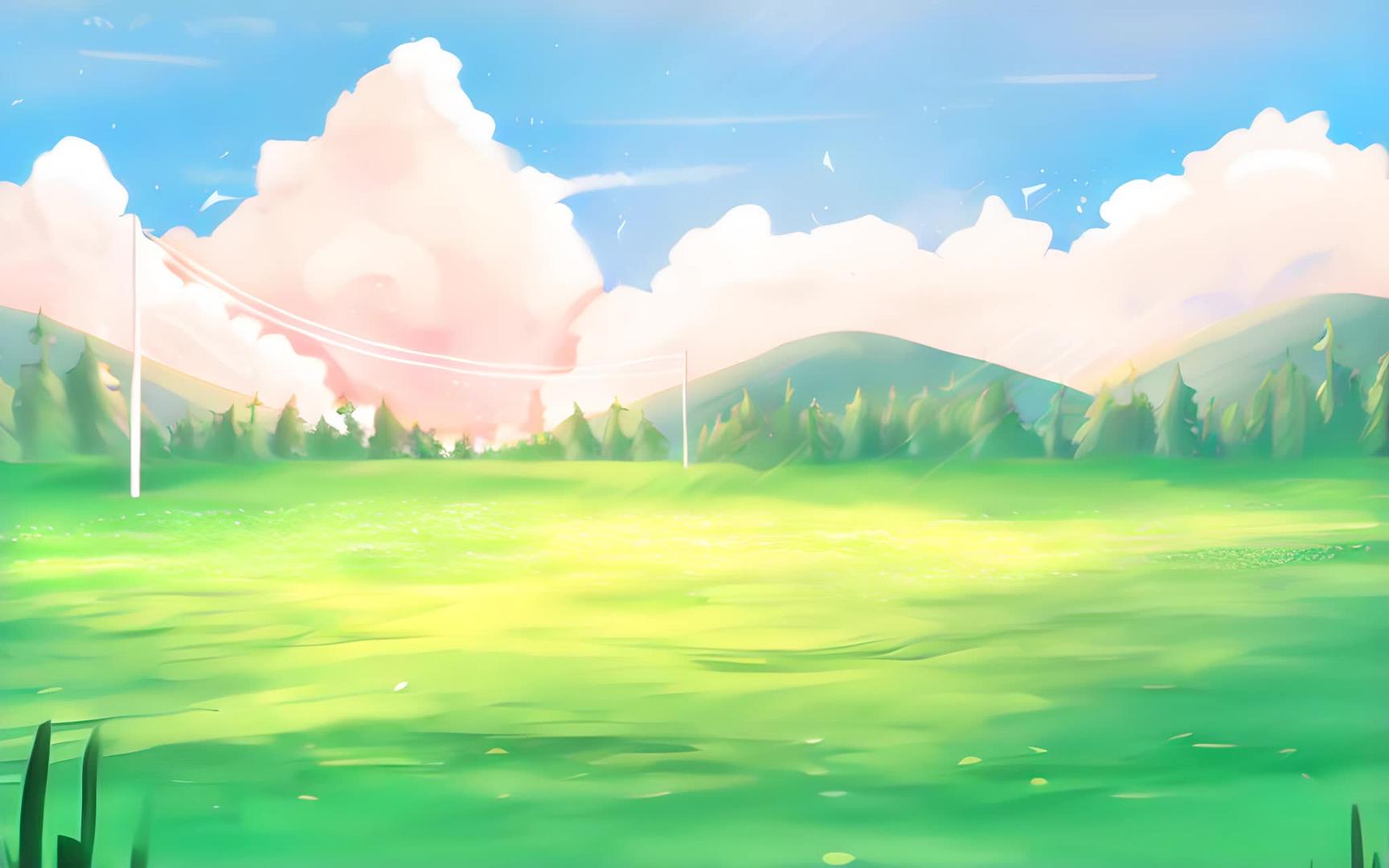 治愈春暖花开的草原和天空插图背景视频的预览图