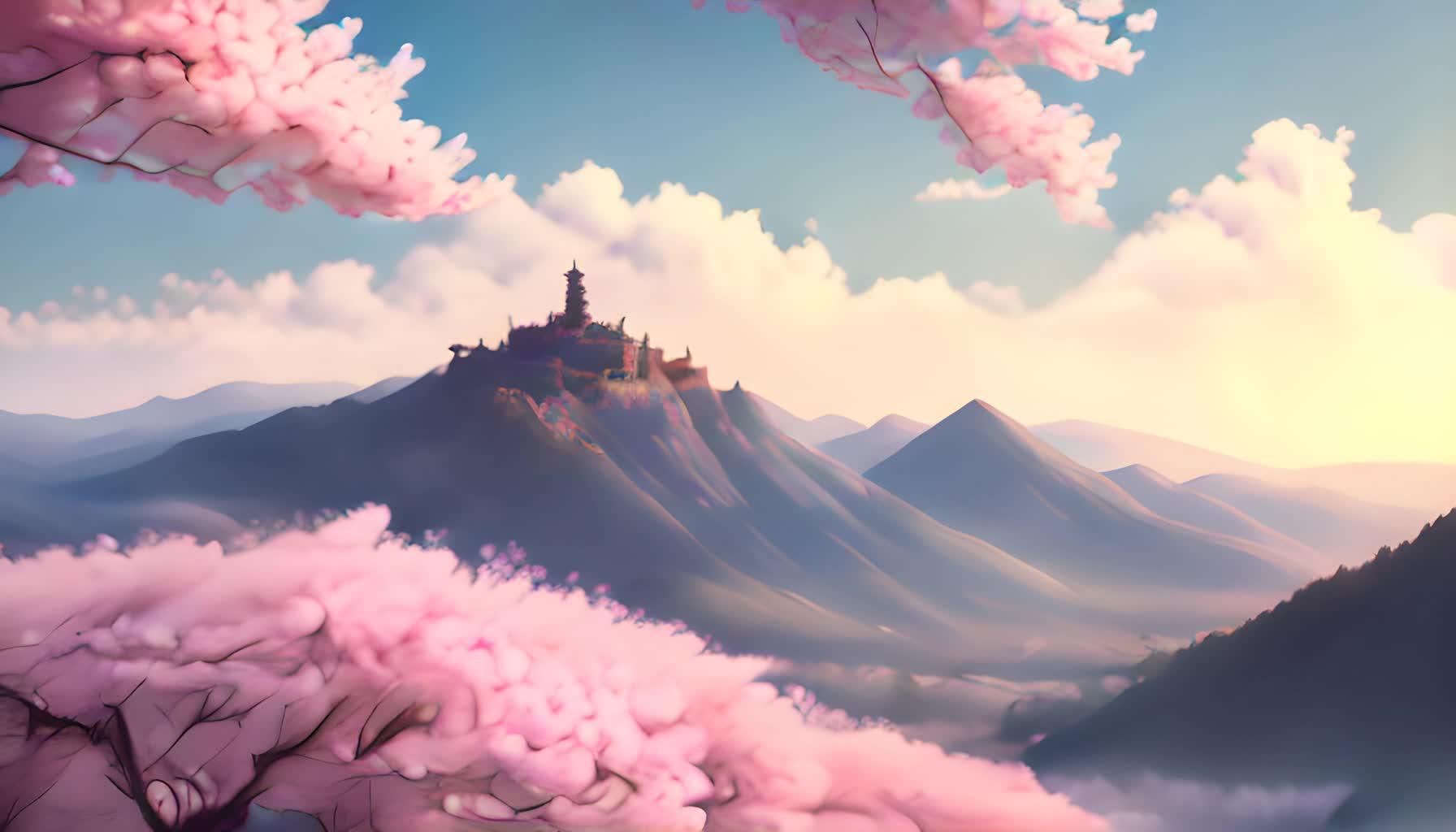 数字艺术樱花和城堡视频的预览图