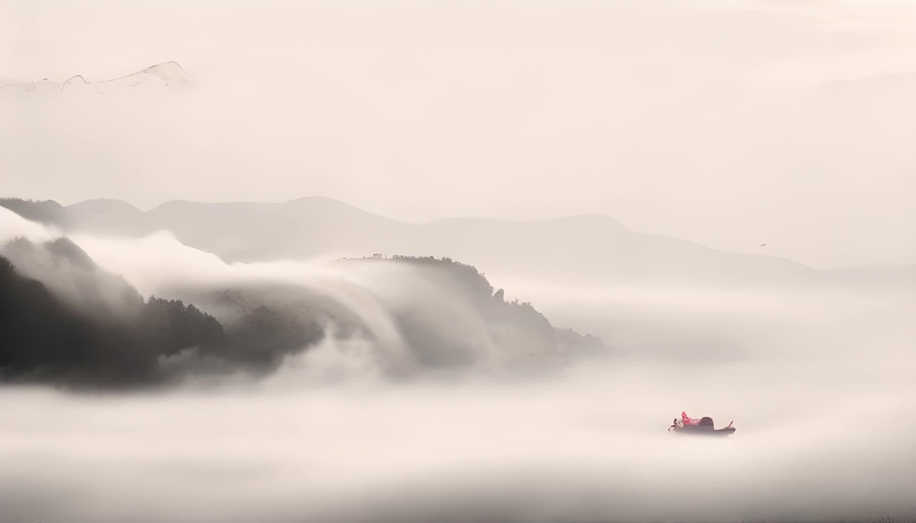 中国风的水墨山水田园风光视频的预览图