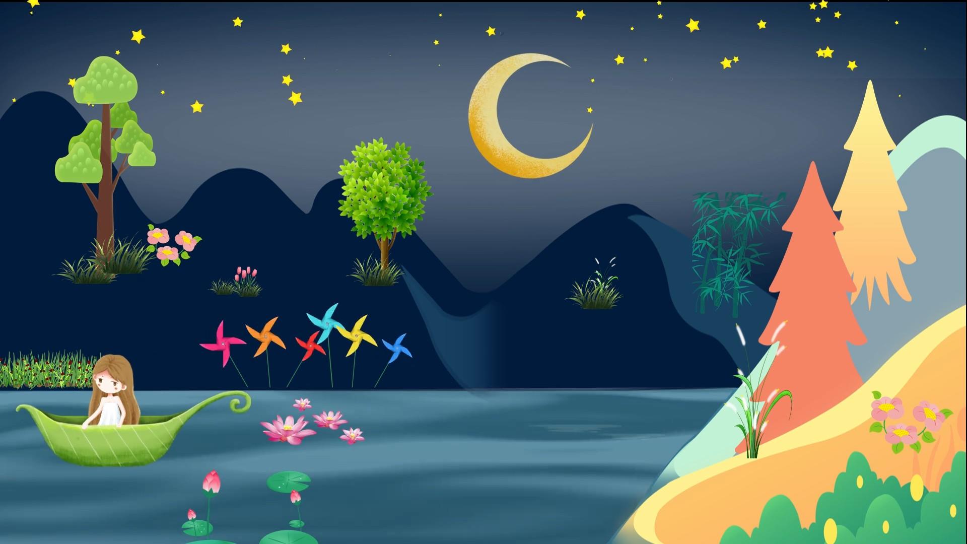 夜晚星星下的女孩划船背景图视频的预览图