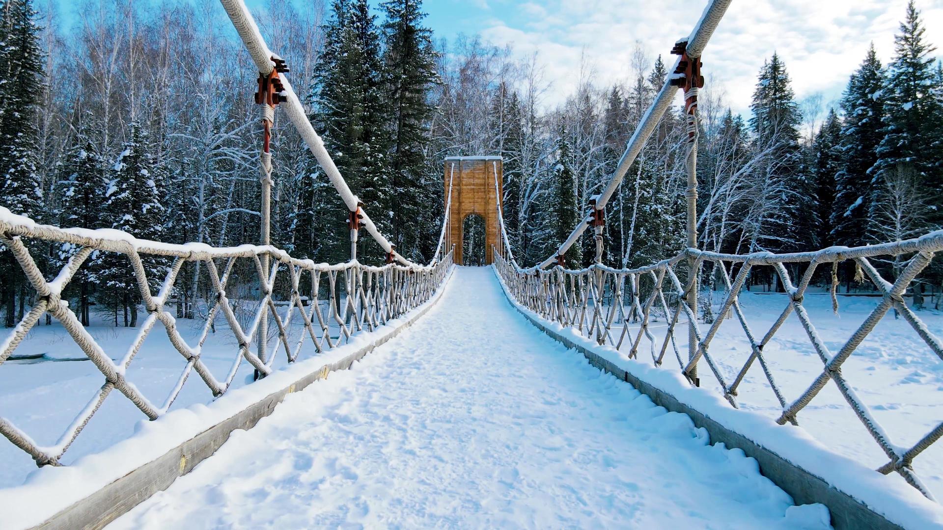 4K冬日行走冰雪桥梁中视频的预览图