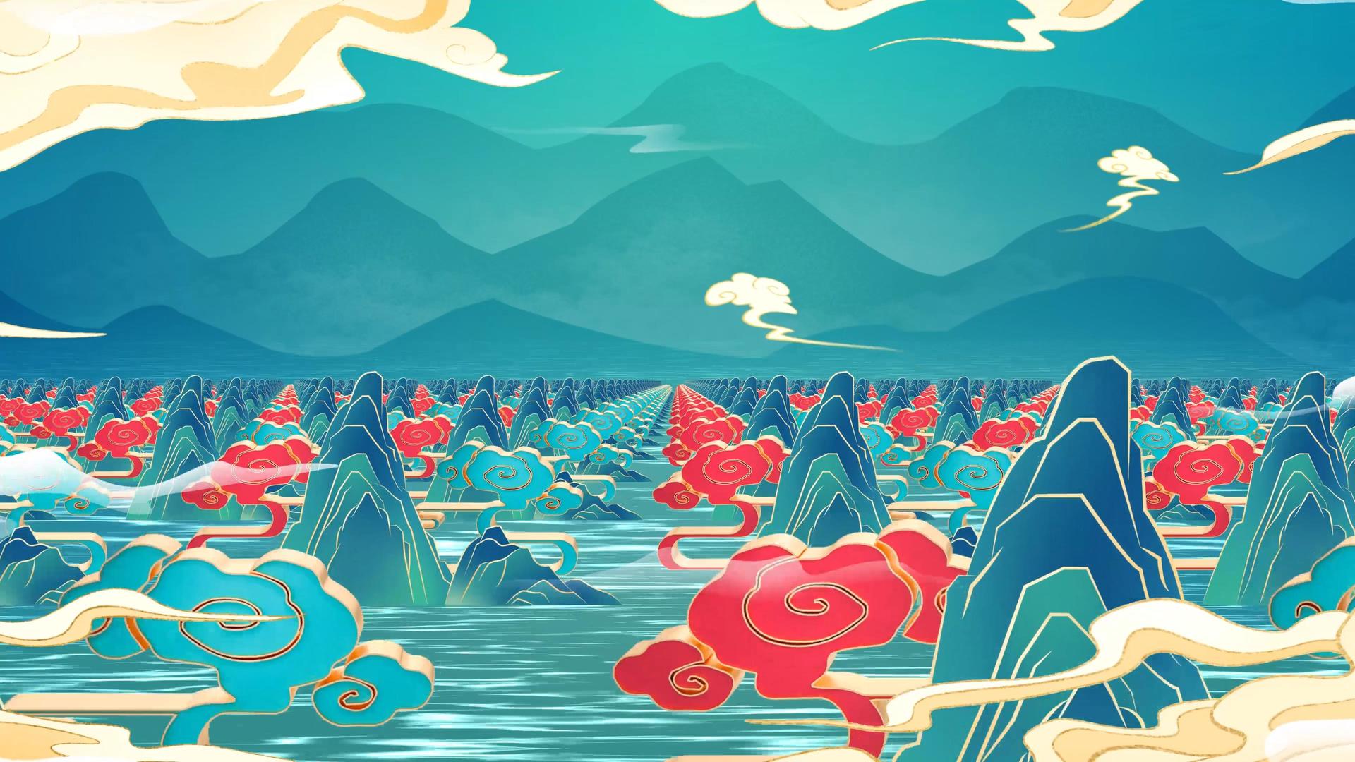 4K国潮山水中国风舞台背景视频视频的预览图