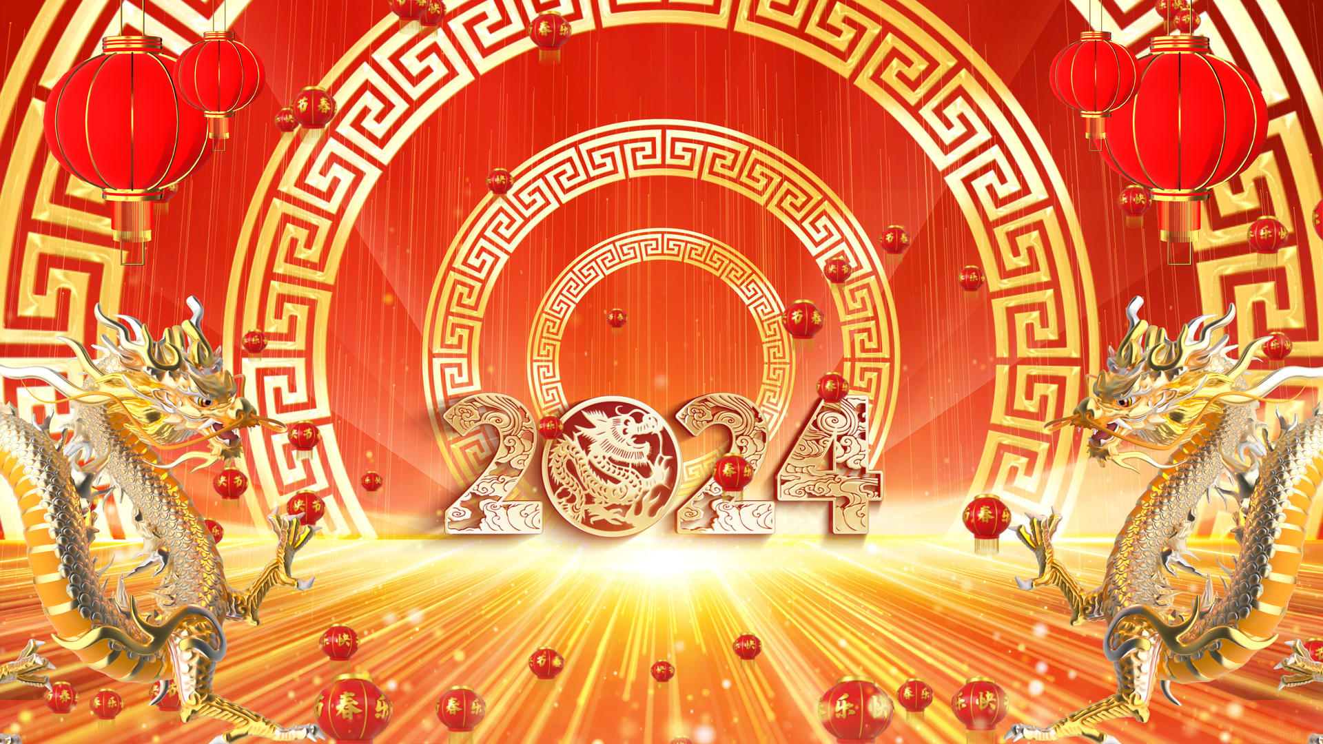 红喜庆龙年新年舞台背景视频的预览图