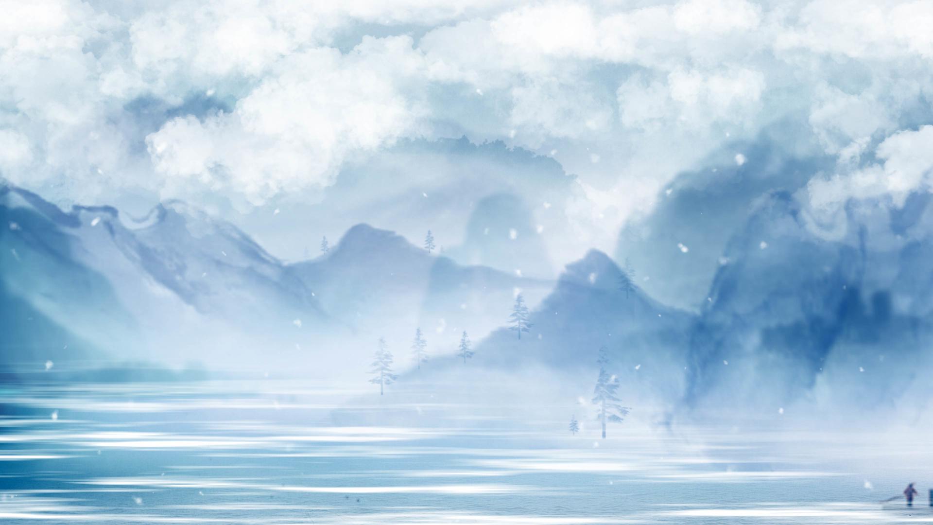 中国白云远山湖雪景视频背景视频的预览图
