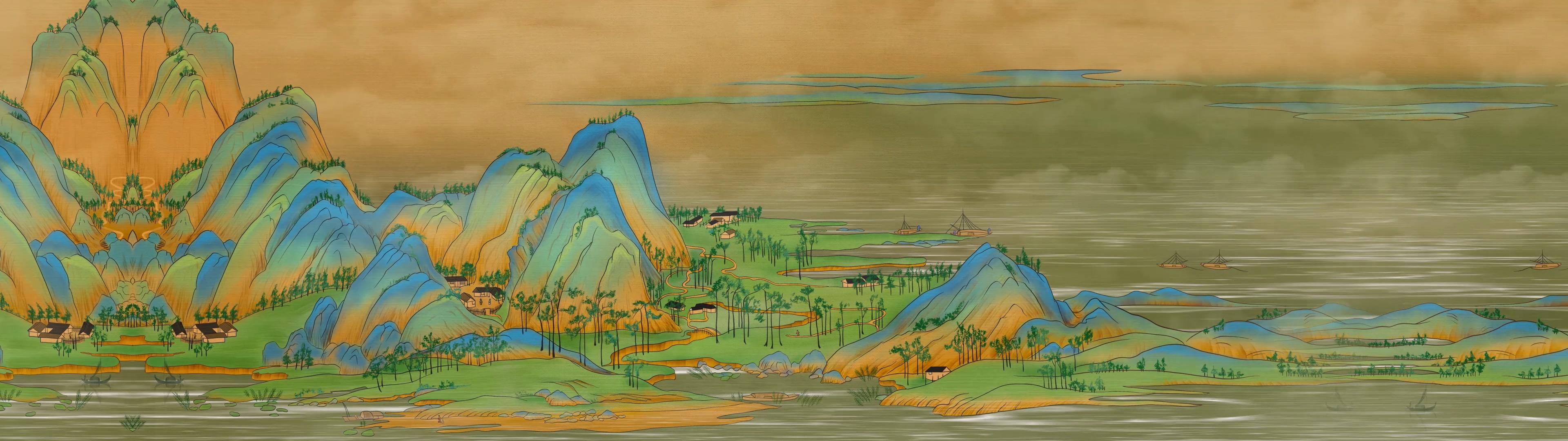 千里江山图中国风大气宽屏背景视频视频的预览图