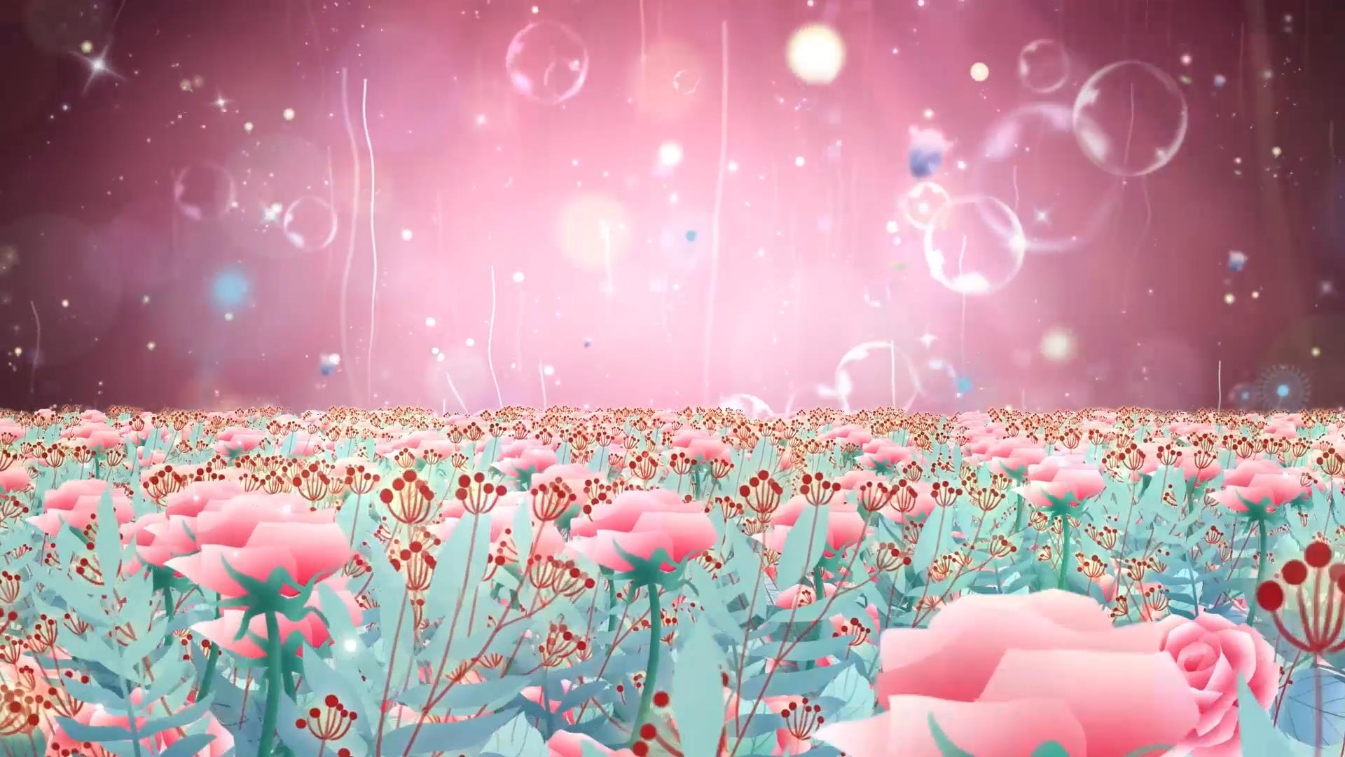 清新粉色花海动态唯美花朵大气粒子光效舞台背景视频的预览图