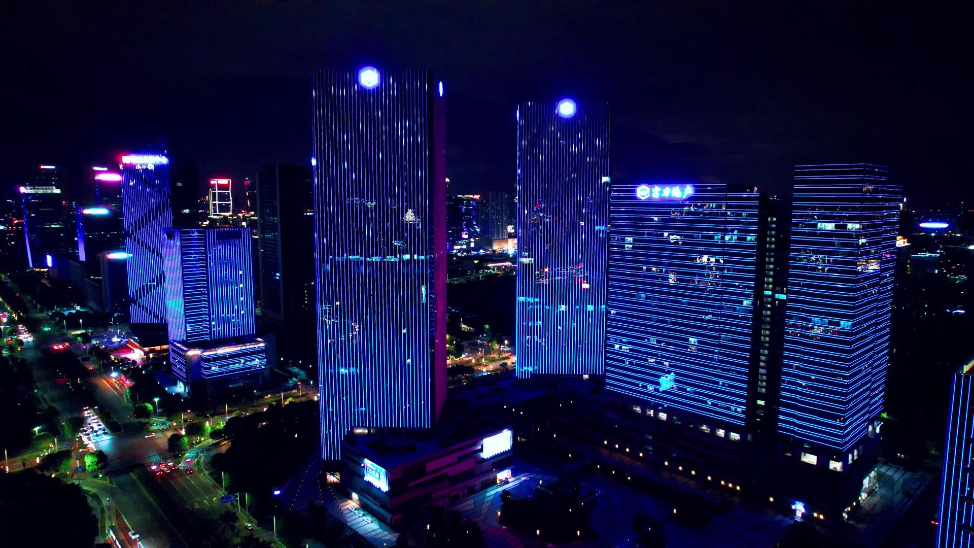 佛山千灯湖区域金融中心城市CBD建筑群夜景航拍视频的预览图