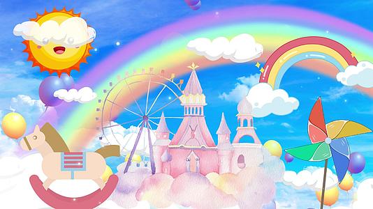 4K唯美梦幻卡通城堡可爱卡通彩虹背景视频的预览图
