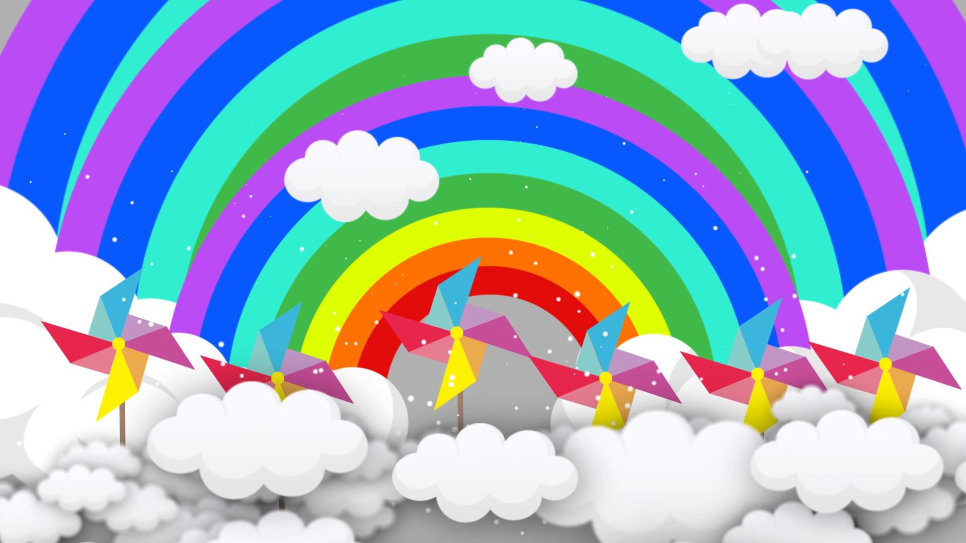 可爱卡通彩虹风车舞台背景4K视频的预览图