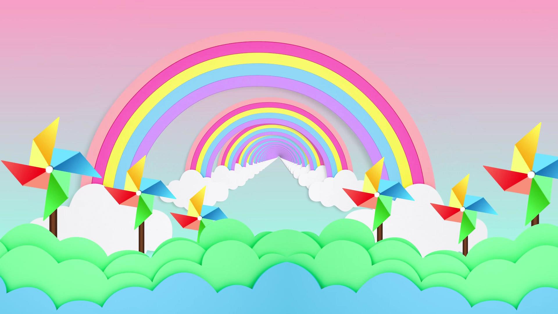 4K可爱卡通彩虹风车背景视频视频的预览图