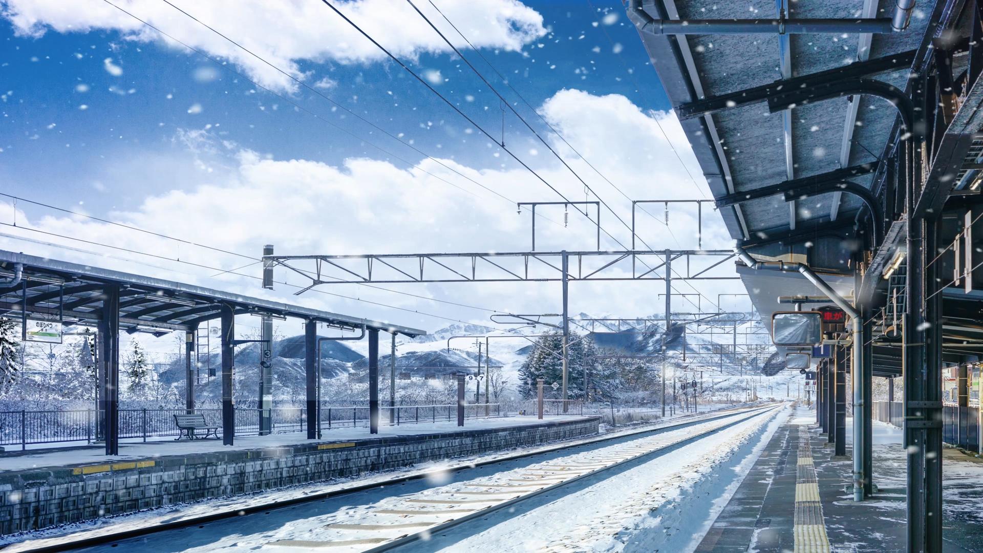 春运回家火车站台下雪雪花背景视频的预览图