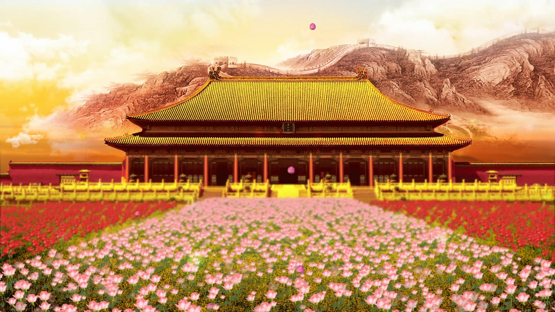 宫殿长城花卉背景素材视频的预览图