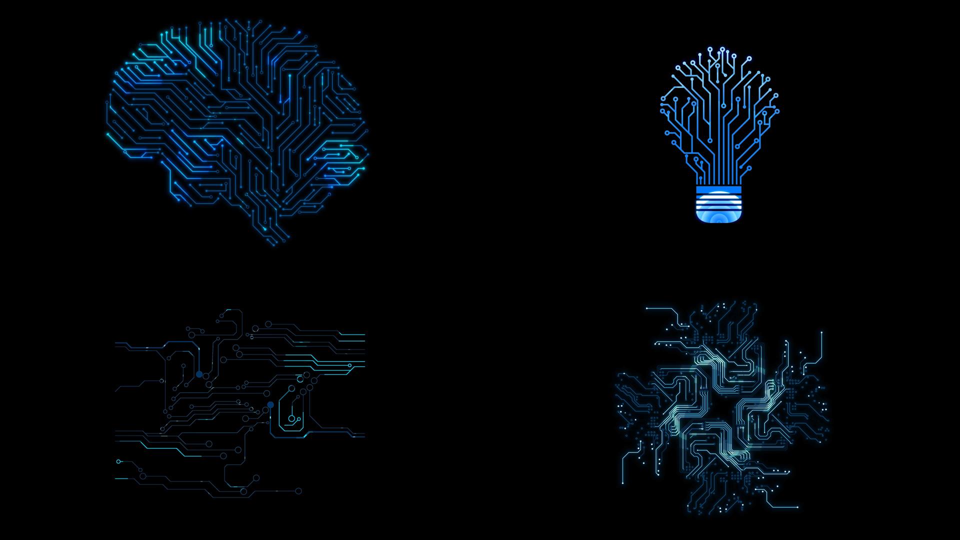 一组电路风格的人工智能技术元素动画视频的预览图