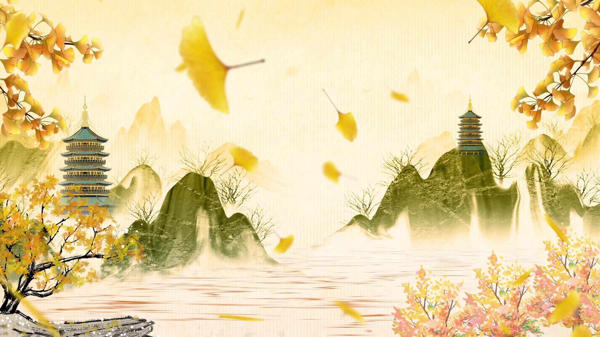 4K古风水墨中国风秋季背景视频视频的预览图