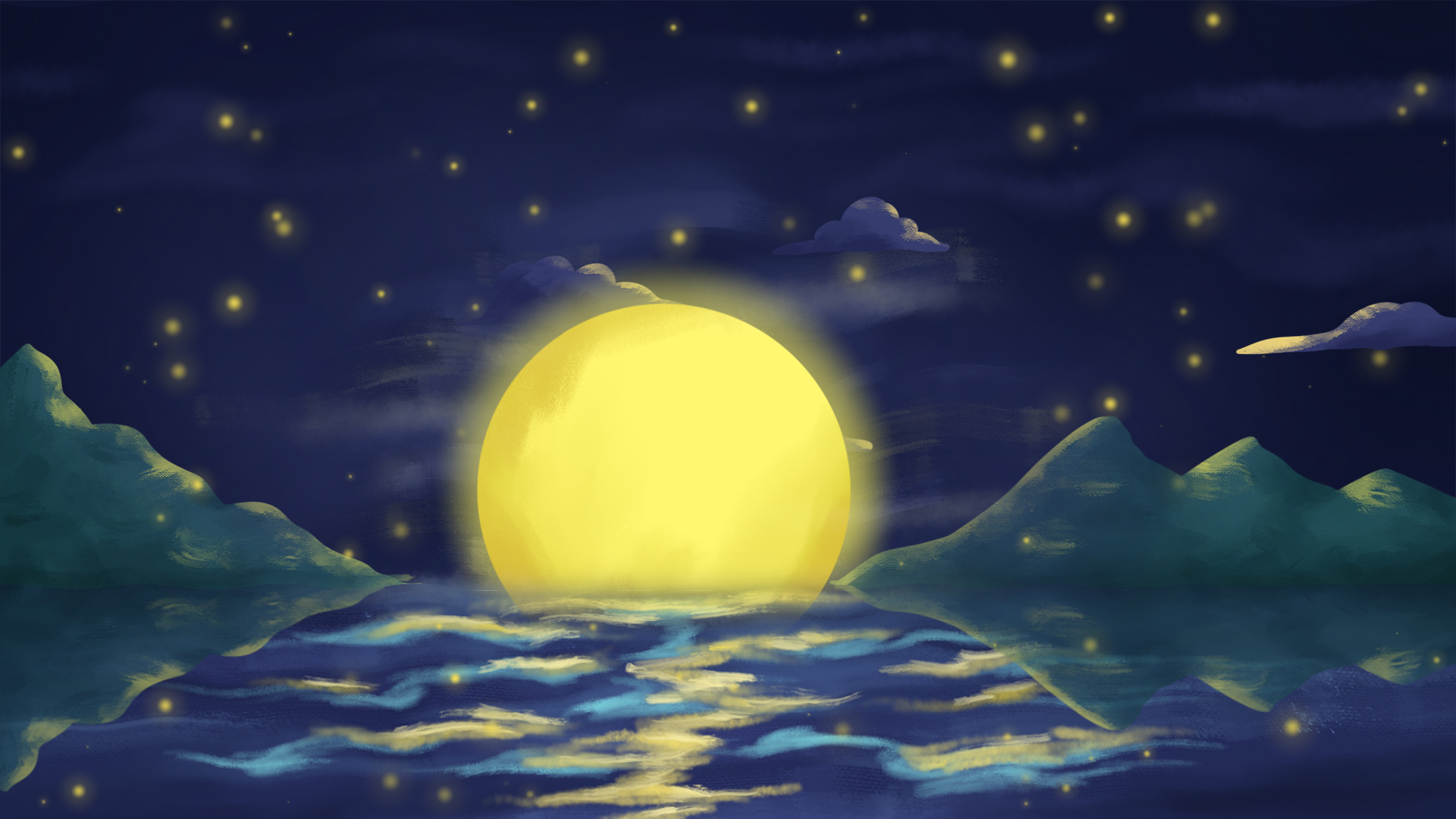 蓝色系梦幻唯美童话插画中秋节月亮星空视频背景视频的预览图