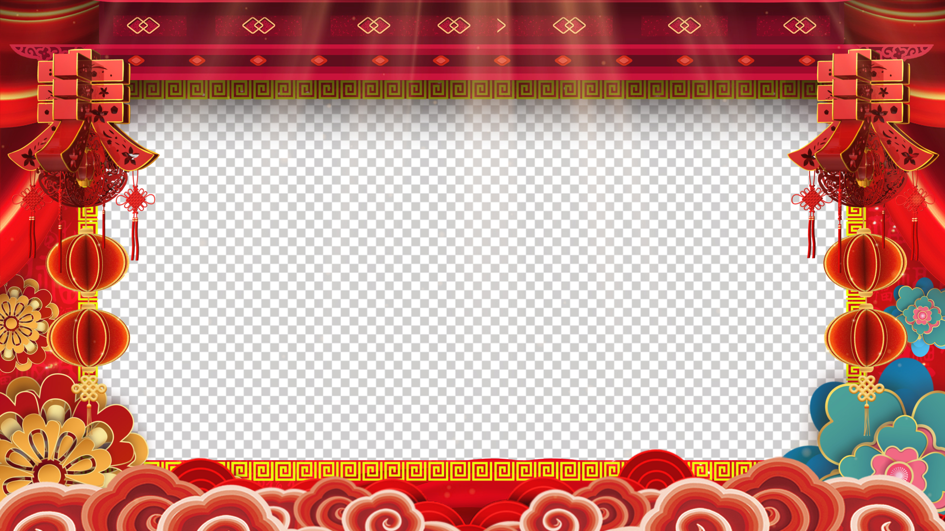 喜庆中国风新年红色视频边框素材带通道视频的预览图