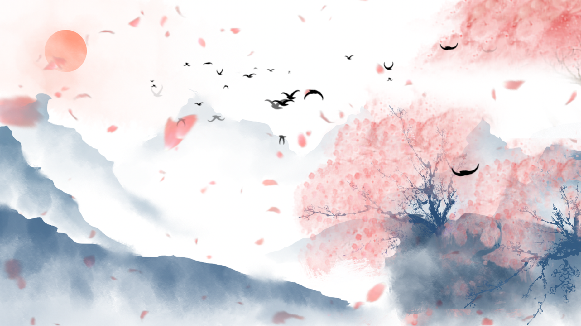 水墨桃花中国风动态背景视频ae模版古风视频的预览图