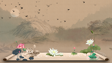 工笔花鸟卷轴山水画背景视频AE模版的预览图