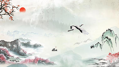 原创中国风唯美山水风景视频古风水墨风诗词朗诵背景AE模板视频的预览图