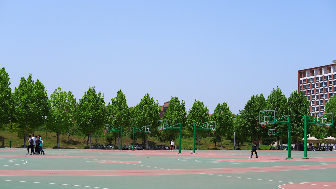 4k夏天晴朗天气下的校园篮球场视频视频的预览图