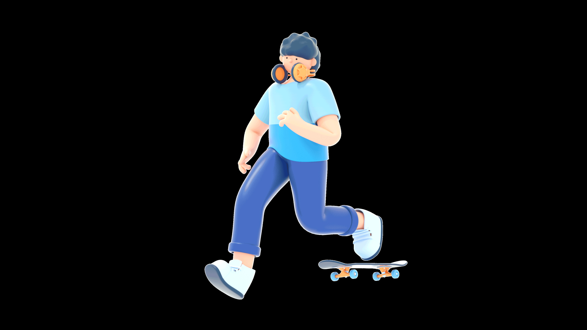奔跑C4D立体人物3D滑板跑步带通道素材视频的预览图