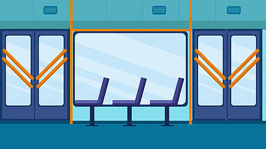 原创交通公交车内简约空间视频背景扁平蓝色mg动画视频的预览图