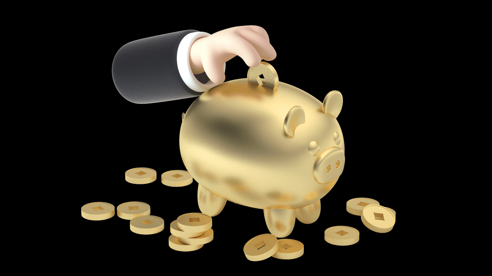 3D立体c4d金融理财储蓄黄金金币小猪储钱罐视频的预览图