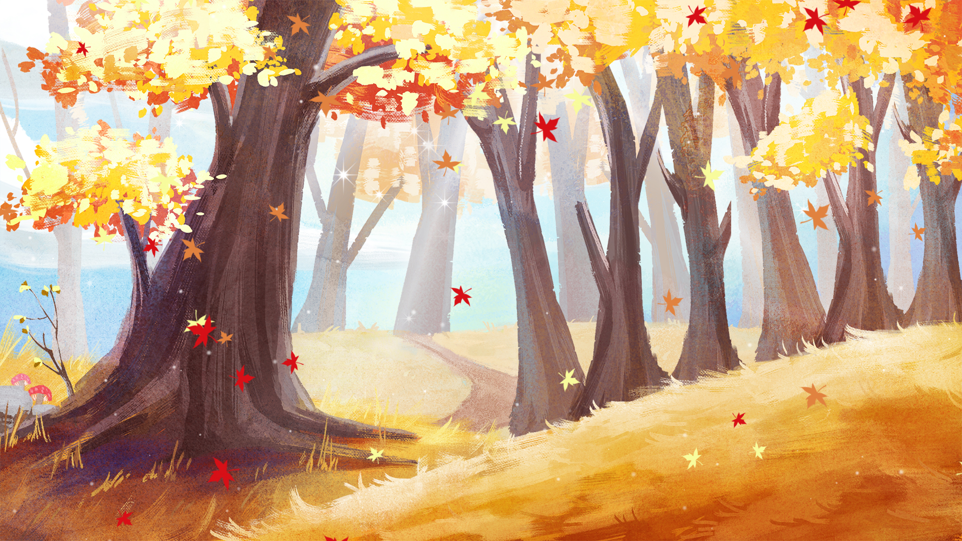 原创唯美金色秋天秋季枫叶飘落视频背景视频的预览图