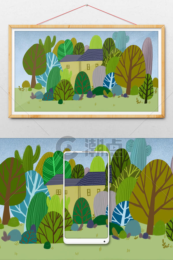 绿色丛林唯美手绘风格横版插画背景通用背景1024*2802图片素材免费下载-编号1102544-潮点视频