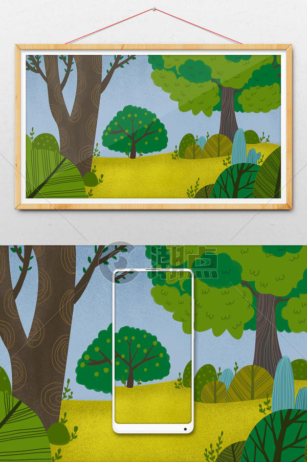 丛林绿植唯美手绘风格横版插画背景通用背景1024*2802图片素材免费下载-编号1104624-潮点视频