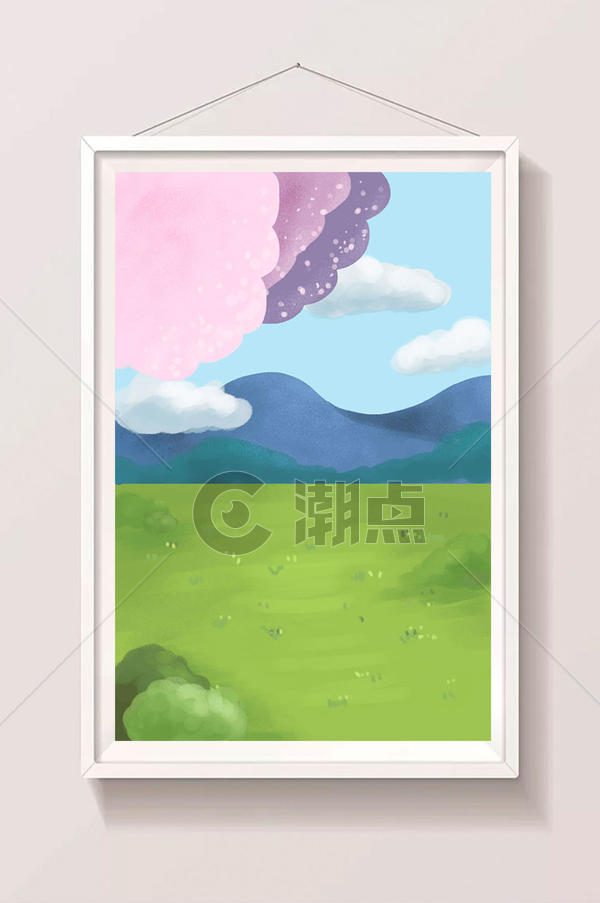 清新樱花草地田园风场景竖版插画背景通用背景1024*4575图片素材免费下载-编号1107886-潮点视频