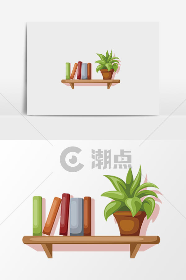 手绘书架和花盆插画元素通用背景1024 1540图片素材免费下载 编号 潮点视频