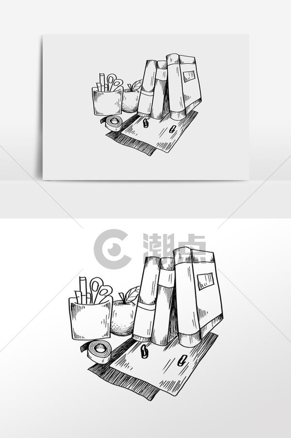 手绘线描学习文具书本插画设计元素1024*1540图片素材免费下载-编号1214032-潮点视频