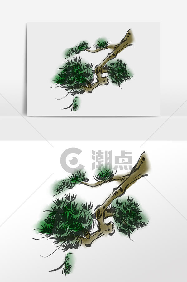 手绘水墨画水墨松枝松叶插画设计元素1024*1540图片素材免费下载-编号1324709-潮点视频