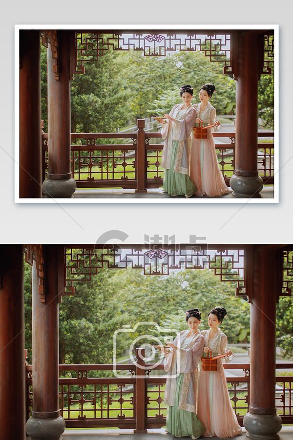 古装美女游园庭中交谈摄影图摄影图1024 1540图片素材免费下载 编号 潮点视频