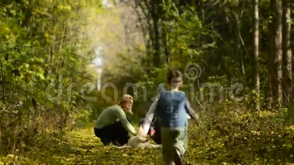一家人在树林里散步视频的预览图