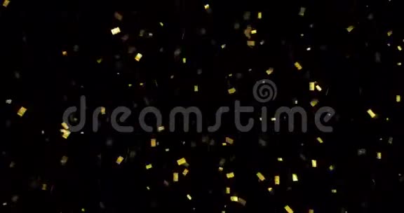 坠落的金色闪光箔纸屑动画3D运动在黑色背景视频的预览图