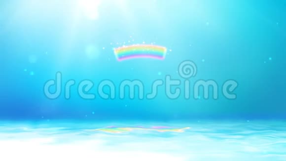 明亮的背景阳光蓝天蝴蝶彩虹和大海视频的预览图