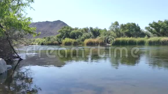 亚利桑那盐河从上游看盐河有树木和一座山视频的预览图