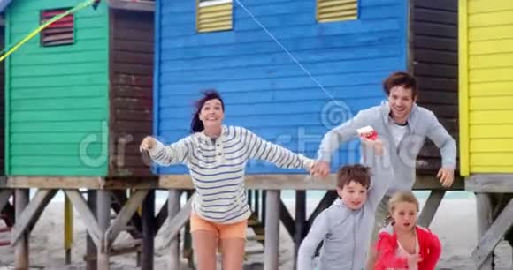 家人在海滩放风筝视频的预览图