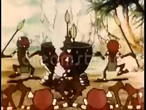 食人族的卡通在大锅周围跳舞视频的预览图