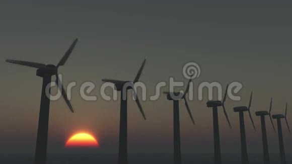 风力涡轮机清洁在日出时间绿色风能新的动力视频的预览图