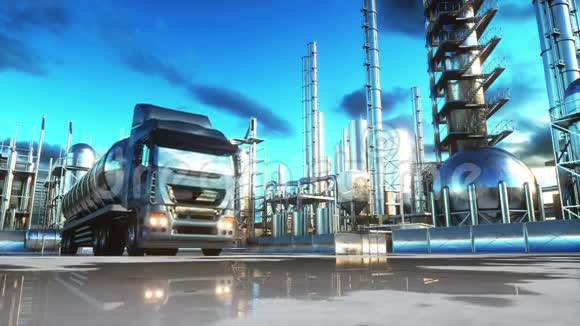 油厂附近的汽油车现实的4k动画视频的预览图