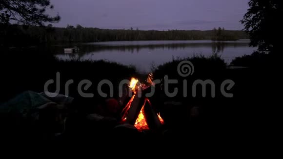 夜晚湖边的火营视频的预览图