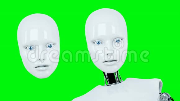 未来派人形女性机器人说话真实的运动和反射绿色屏幕录像视频的预览图