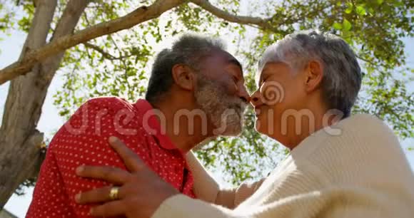活跃的非裔美国老年夫妇面对面互相对视的低角度视角视频的预览图