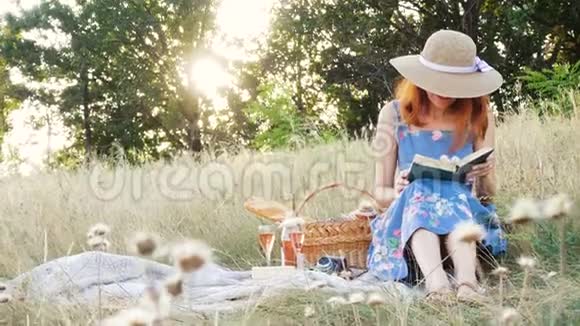 带书去野餐的女孩视频的预览图