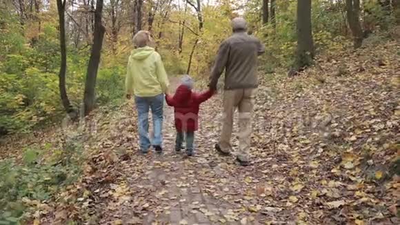 秋公园有孙子的祖父母视频的预览图